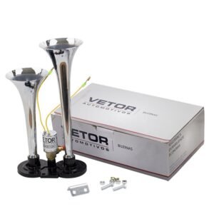 Buzina 2 Cornetas Cromadas Automotiva 12v Vetor